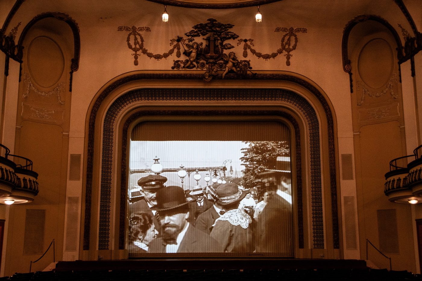 Neo-Rococo stage portal inside the spa theatre at Bad Ems